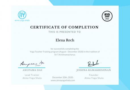 Yoga Lehrer-Zertifikat Elena Rech